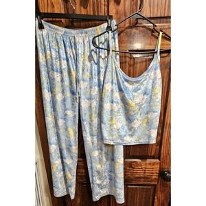 SoftWear Y2k Vtg Celestial Sleepwear Set Cami Crushed Velvet Blue XL
